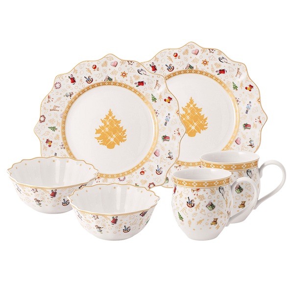 Aparelho de Jantar Natalino Dourado - 6 Peças