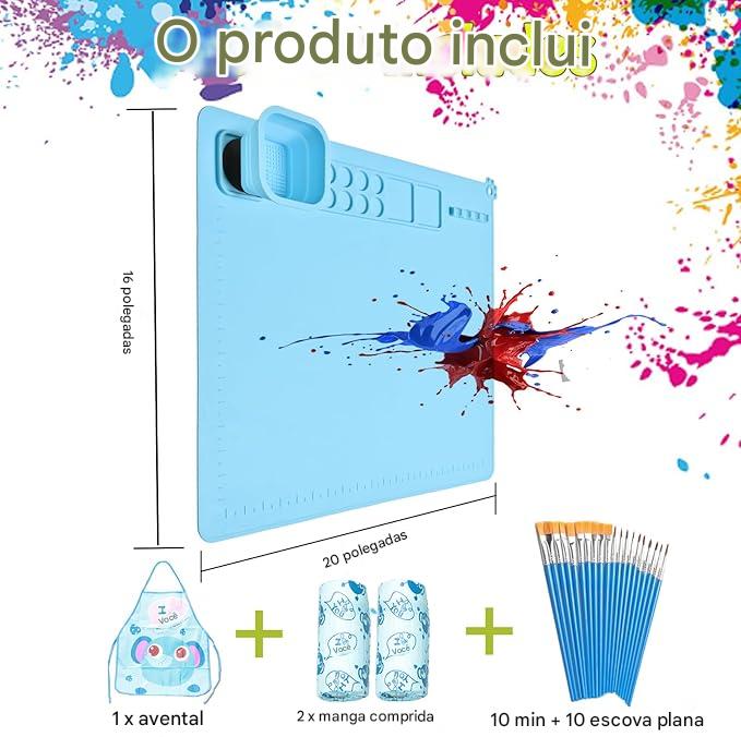 Kit Pintura - Tapete de Silicone + Pinceis + Limpador de Pinceis