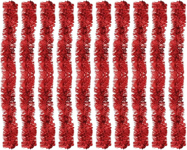 Kit 10 Festão Metalizado 7 Fitas 5cm X 2 Metros Decoração Natalina Enfeite Natal Festa (Vermelho)