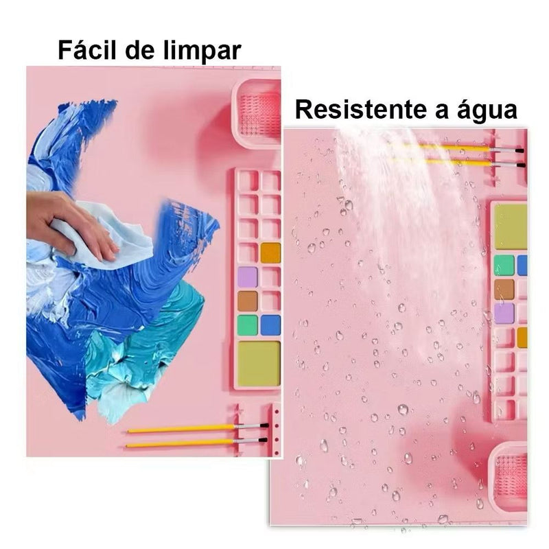 Kit Pintura - Tapete de Silicone + Pinceis + Limpador de Pinceis
