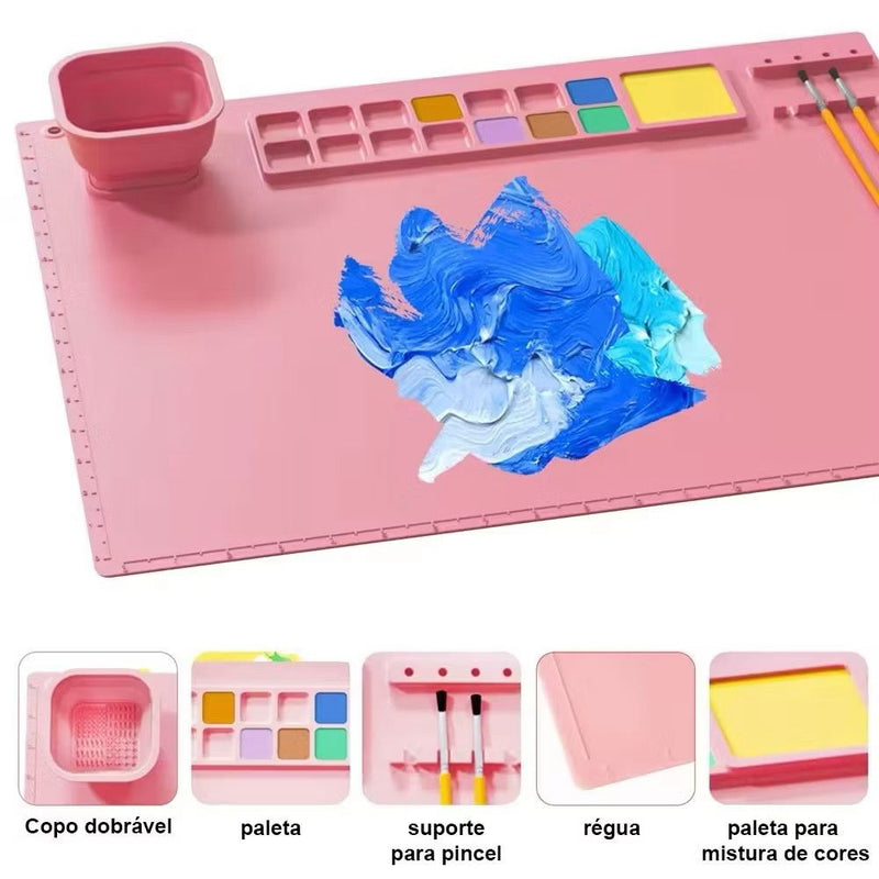 Kit Pintura - Tapete de Silicone + Pinceis + Limpador de Pinceis