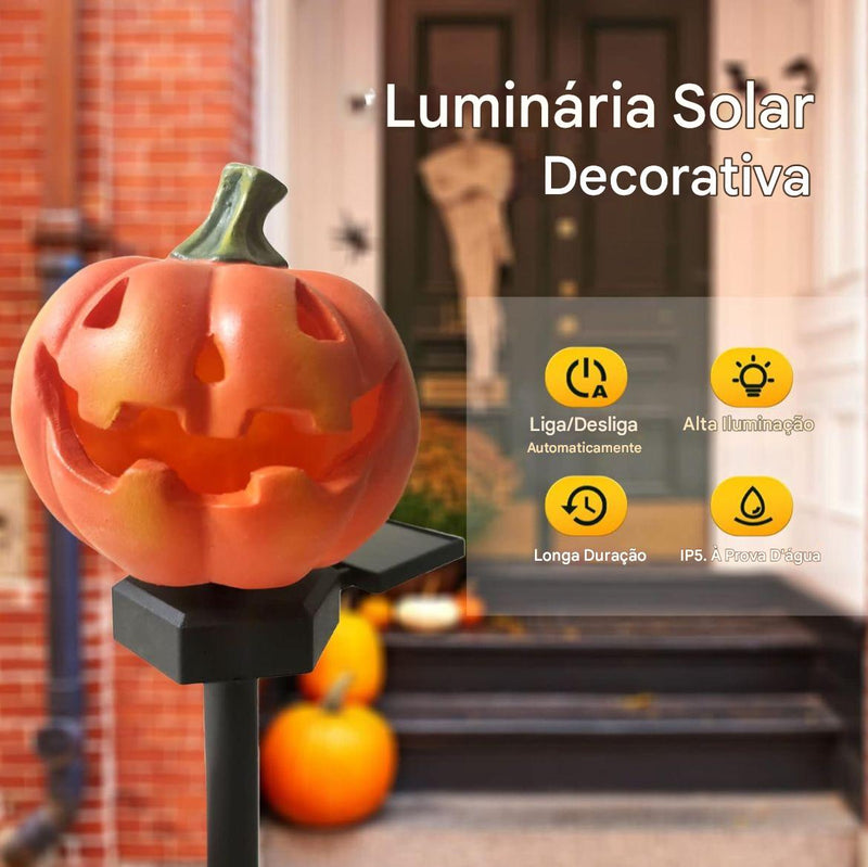 Kit Luminária Solar Abóbora Decorativa - Halloween