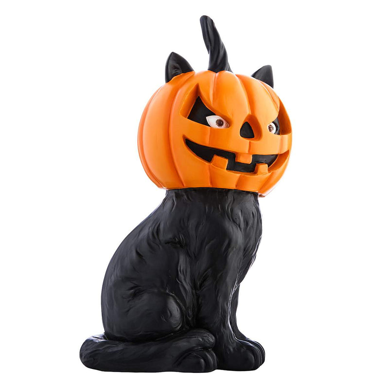 🎃 Gato Sentado com Rosto de Abóbora com LED  – Happy Haunting
